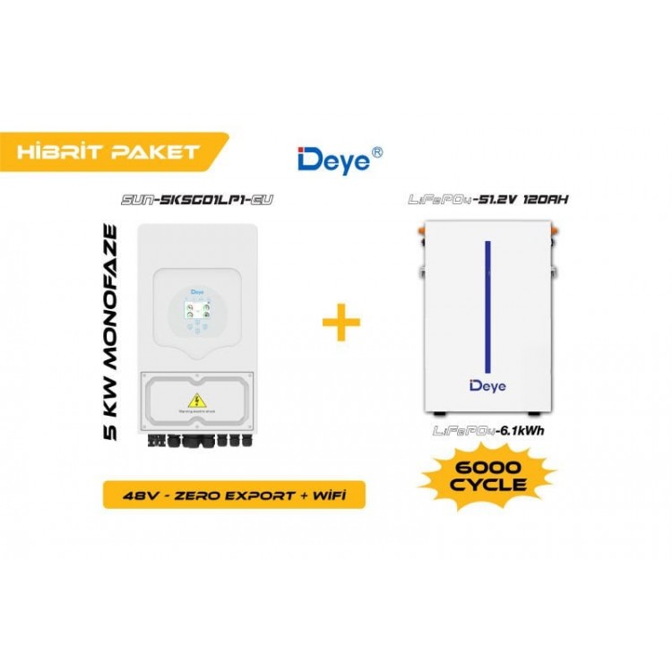 DEYE 5 KW On-Grid Hibrit Monofaze Paketi LV (48V)