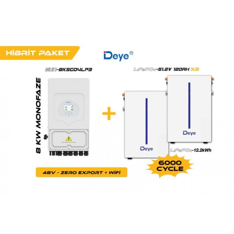 DEYE 8 KW On-Grid Hibrit Monofaze Paketi LV (48V)
