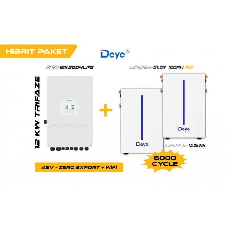 DEYE 12KW On-Grid Hibrit Trifaz Paketi LV (48V)