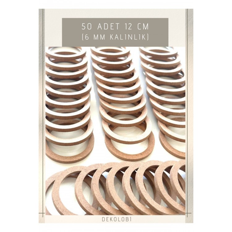 50 Adet 12 cm Halka Kasnak, Tepsi Halkası ham mdf 6 mm