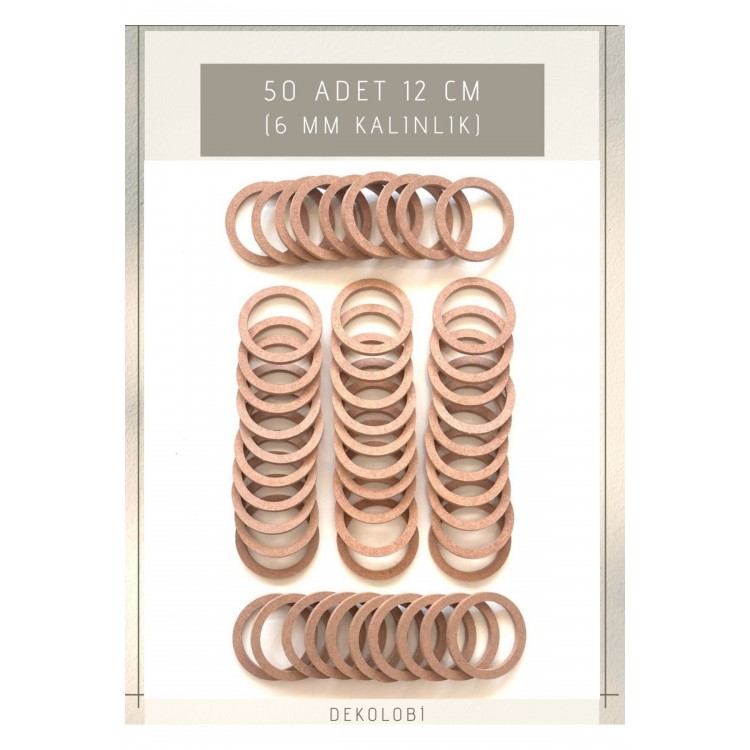 50 Adet 12 cm Halka Kasnak, Tepsi Halkası ham mdf 6 mm