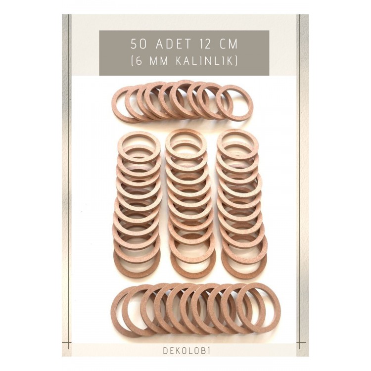 50 Adet 12 cm Halka Kasnak, Tepsi Halkası ham mdf 6 mm