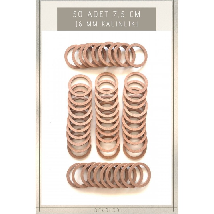 50 Adet 7.5 cm Halka Kasnak, ham mdf 6 mm