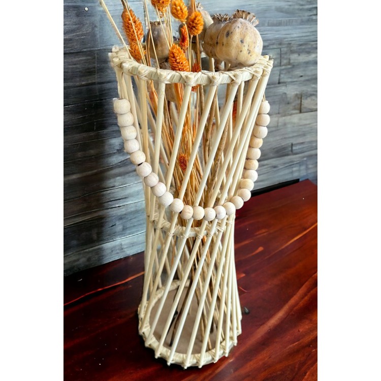 Bambu Çubuk Vazo / Doğal Ahşap Vazo / Dekoratif Bambu Çiçeklik (38 CM)