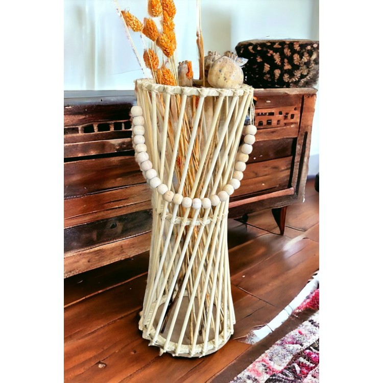 Bambu Çubuk Vazo / Doğal Ahşap Vazo / Dekoratif Bambu Çiçeklik (38 CM)