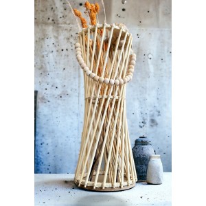 Bambu Çubuk Vazo / Doğal Ahşap Vazo / Dekoratif Bambu Çiçeklik (38 CM)