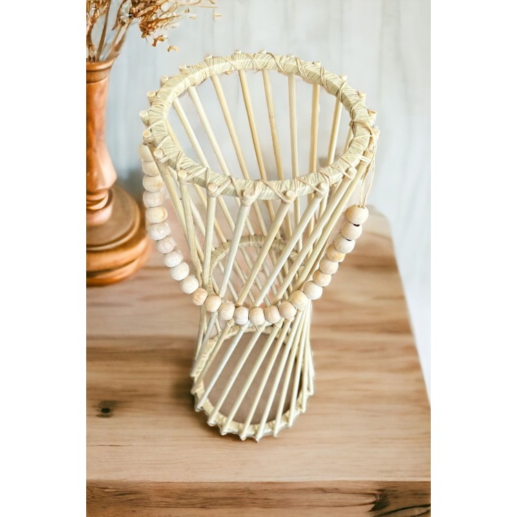 Bambu Çubuk Vazo / Doğal Ahşap Vazo / Dekoratif Bambu Çiçeklik (38 CM)
