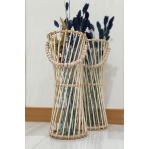 2’li Bambu Çubuk Vazo Seti / Doğal Ahşap Vazo / Dekoratif Bambu Çiçeklik