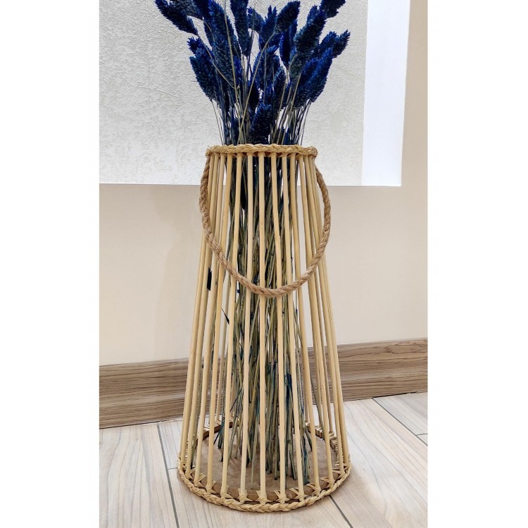Bambu Çubuk Uzun Halatlı Dekoratif Vazo 38 Cm