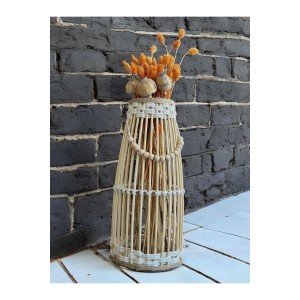 Bambu Çubuk Vazo / Doğal Ahşap Prenses Vazo / Dekoratif Bambu Çiçeklik (38 CM)