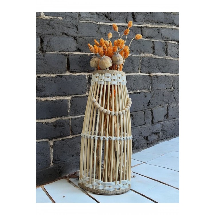 Bambu Çubuk Vazo / Doğal Ahşap Prenses Vazo / Dekoratif Bambu Çiçeklik (38 CM)