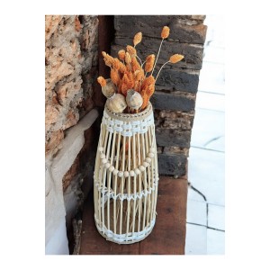 Bambu Çubuk Vazo / Doğal Ahşap Prenses Vazo / Dekoratif Bambu Çiçeklik (38 CM)
