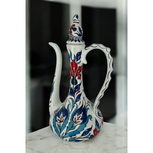 Dekoratif Türk Seramik İbrik Vazo / El Yapımı Seramik Renkli Çini / El Boyama Seramik 32 cm