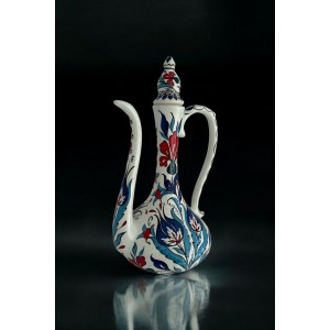 Dekoratif Türk Seramik İbrik Vazo / El Yapımı Seramik Renkli Çini / El Boyama Seramik 32 cm