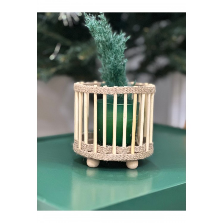 Bambu mumluk mini fener dekoratif mumluk 12 cm