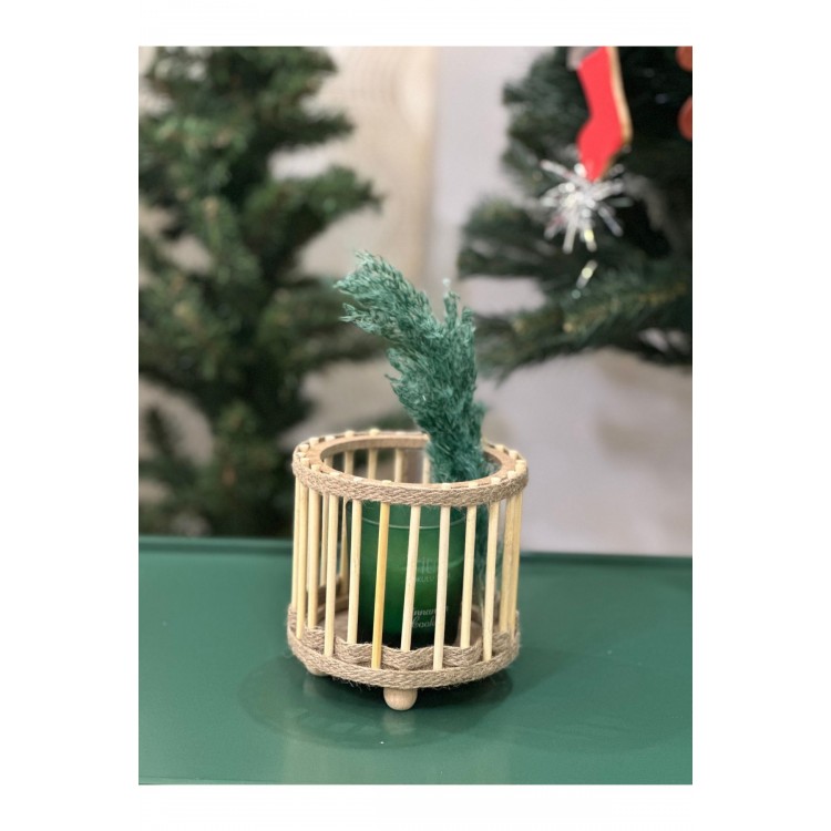 Bambu mumluk mini fener dekoratif mumluk 12 cm
