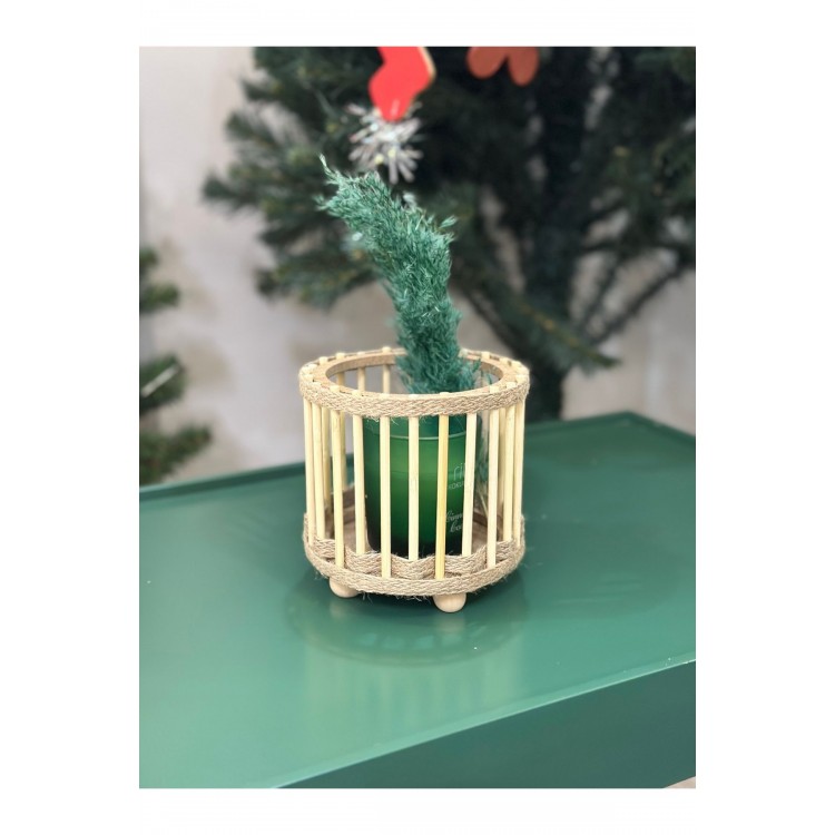 Bambu mumluk mini fener dekoratif mumluk 12 cm