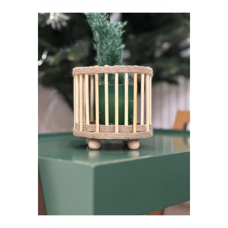 Bambu mumluk mini fener dekoratif mumluk 12 cm
