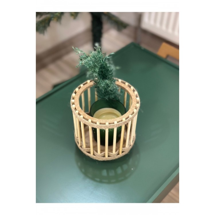 Bambu mumluk mini fener dekoratif mumluk 12 cm