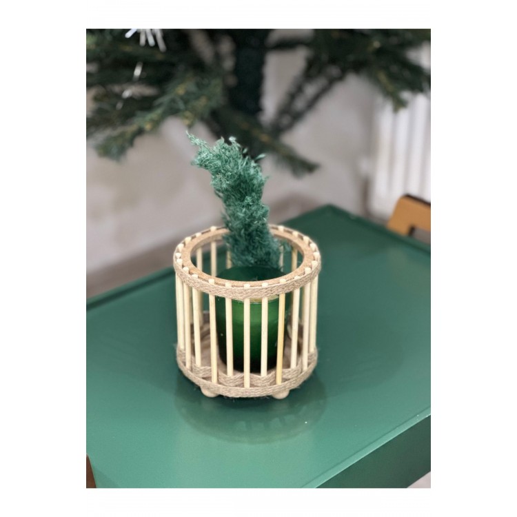 Bambu mumluk mini fener dekoratif mumluk 12 cm