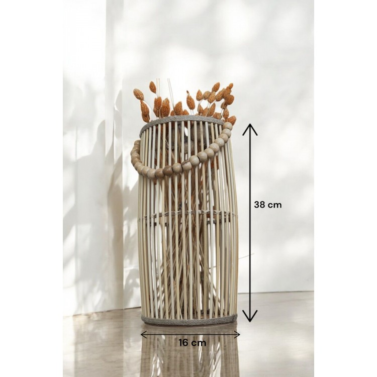 Bambu Vazo / Ahşap Vazo / Çiçeklik / Dekoratif uzun fener mumluk 38 cm