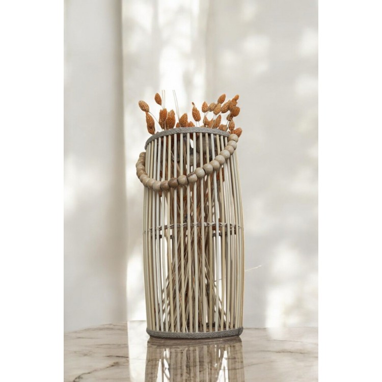 Bambu Vazo / Ahşap Vazo / Çiçeklik / Dekoratif uzun fener mumluk 38 cm