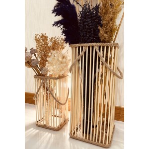 Bambu Vazo 2'li Set / Ahşap Vazo / Çiçeklik / Dekoratif uzun fener mumluk 38-24 cm