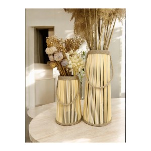 Bohem Stil Bambu Ikili Vazo Seti / Ahşap Pampas Vazo (39-25 CM)