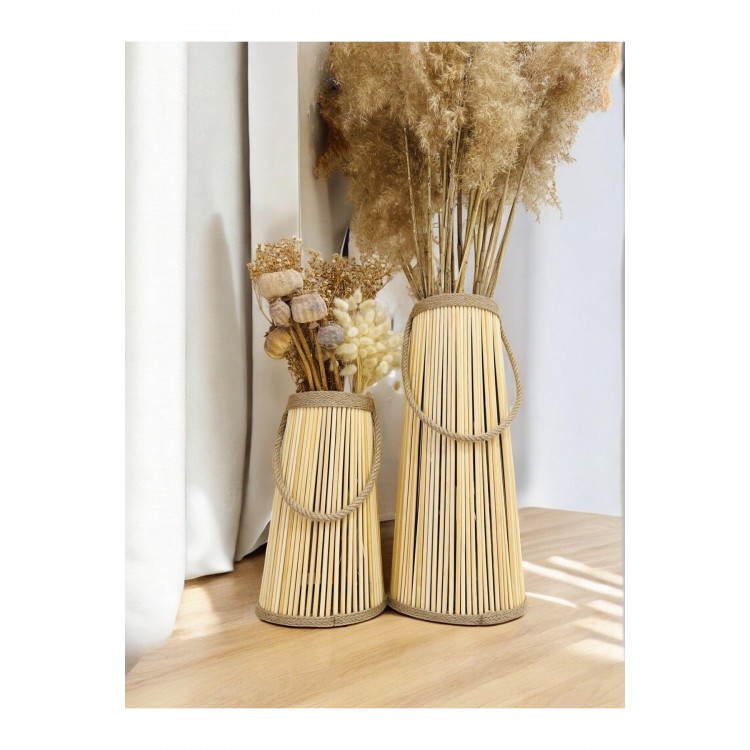 Bohem Stil Bambu Ikili Vazo Seti / Ahşap Pampas Vazo (39-25 CM)