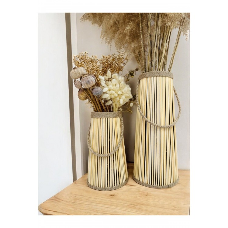 Bohem Stil Bambu Ikili Vazo Seti / Ahşap Pampas Vazo (39-25 CM)