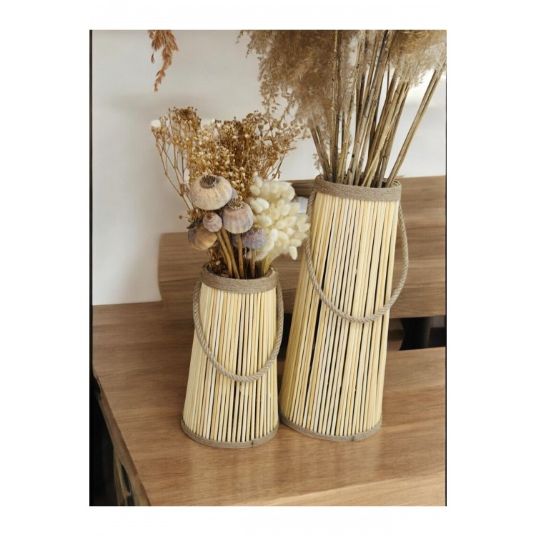 Bohem Stil Bambu Ikili Vazo Seti / Ahşap Pampas Vazo (39-25 CM)
