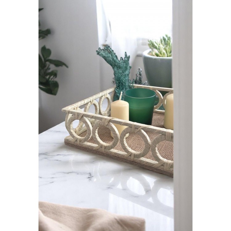 Ahşap el yapımı dekoratif halkalı tepsi 24 cm