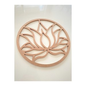 Lotus Çiçeği Desenli Ahşap Kasnak / 6 mm Ham Mdf Boyanabilir Lotus 40 Cm