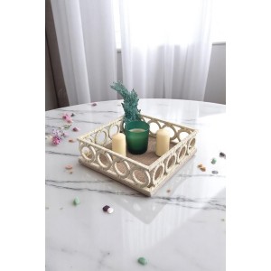 Ahşap el yapımı dekoratif halkalı tepsi 24 cm