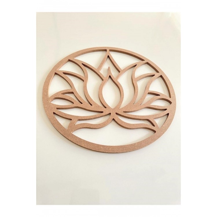 Lotus Çiçeği Desenli Ahşap Kasnak / 6 mm Ham Mdf Boyanabilir Lotus 50 Cm