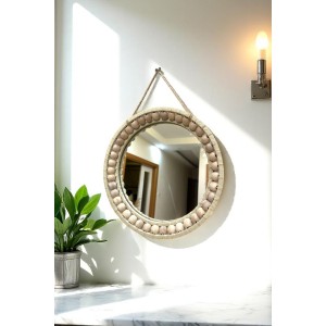 Dekoratif Ayna/ Ahşap El yapımı Bohem Yuvarlak Ayna 30 cm