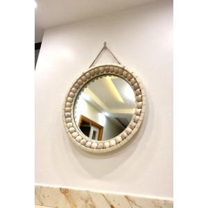 Dekoratif Ayna/ Ahşap El yapımı Bohem Yuvarlak Ayna 30 cm