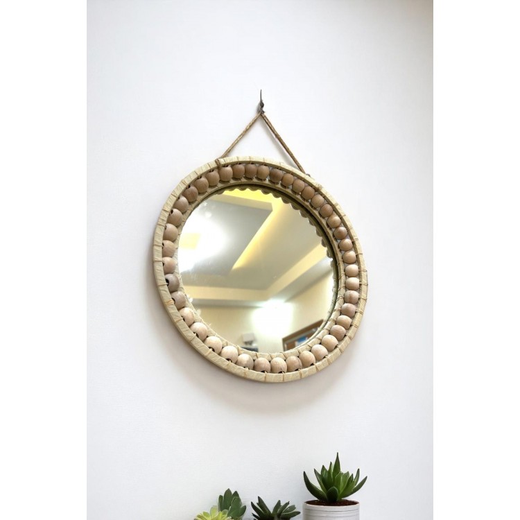 Dekoratif Ayna/ Ahşap El yapımı Bohem Yuvarlak Ayna 30 cm