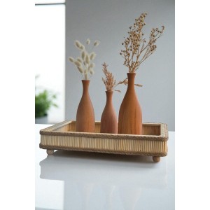 Hasır El Yapımı Bambu Dikdörtgen Dekoratif Tepsi 25x35 Cm