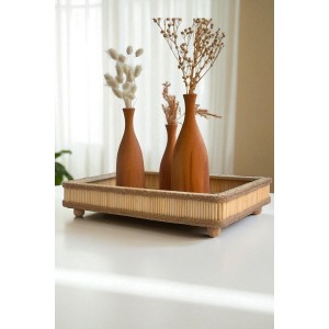 Hasır El Yapımı Bambu Dikdörtgen Dekoratif Tepsi 25x35 Cm