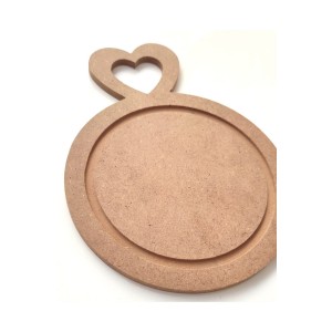 20*15 Cm Kalp Kulplu Mini Yuvarlak Sunumluk Ham Mdf 6 Mm