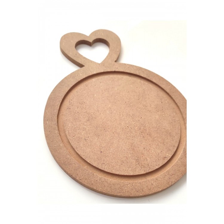 20*15 Cm Kalp Kulplu Mini Yuvarlak Sunumluk Ham Mdf 6 Mm