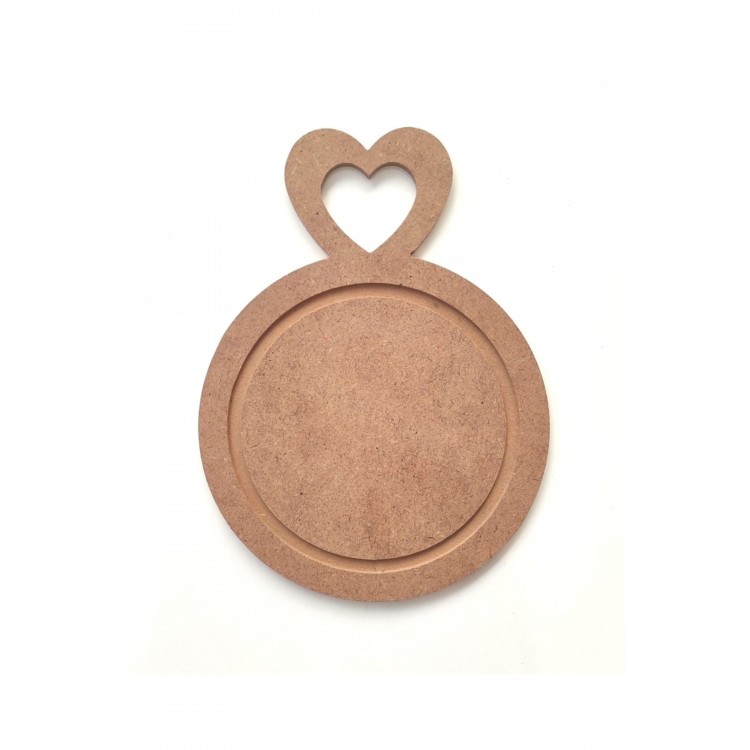 20*15 Cm Kalp Kulplu Mini Yuvarlak Sunumluk Ham Mdf 6 Mm