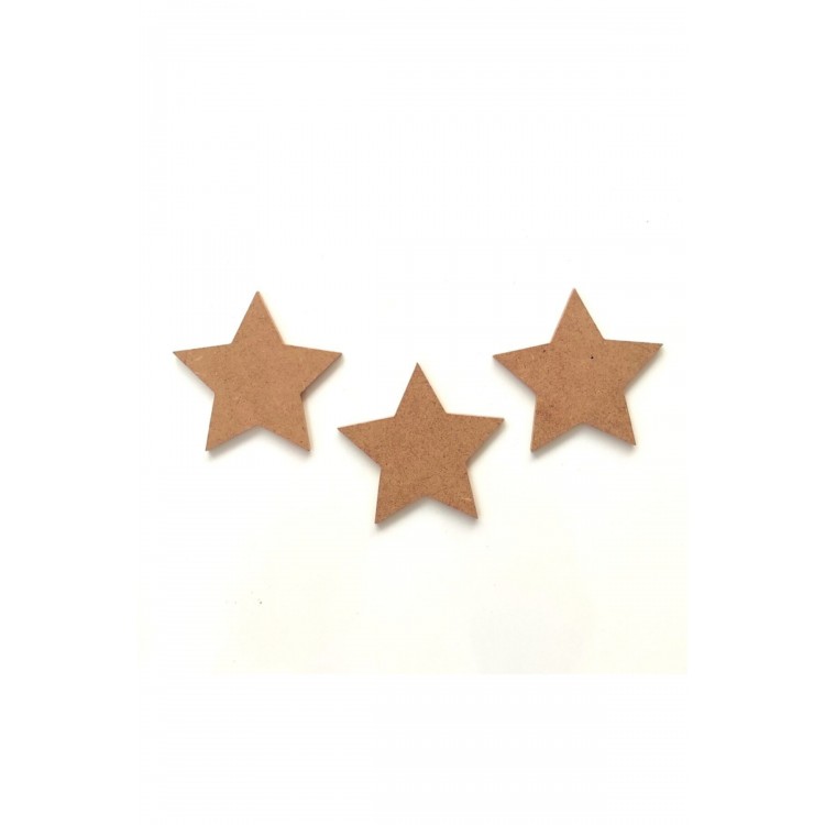 8 Cm Boyanabilir 3'lü Mini Yıldız Ham Mdf 6 Mm