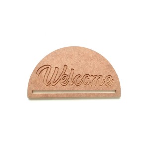 30*16,5 Cm Welcome Yazı Detaylı Yarım Ay Şeklinde Makrome Kasnak Kapı Süsü Düş Kapanı 6 Mm Ham Mdf