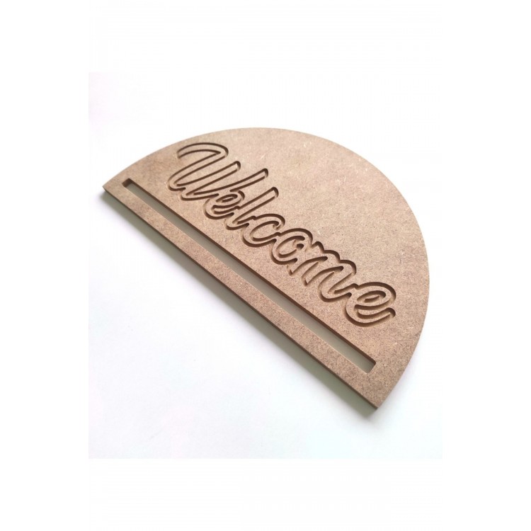 30*16,5 Cm Welcome Yazı Detaylı Yarım Ay Şeklinde Makrome Kasnak Kapı Süsü Düş Kapanı 6 Mm Ham Mdf