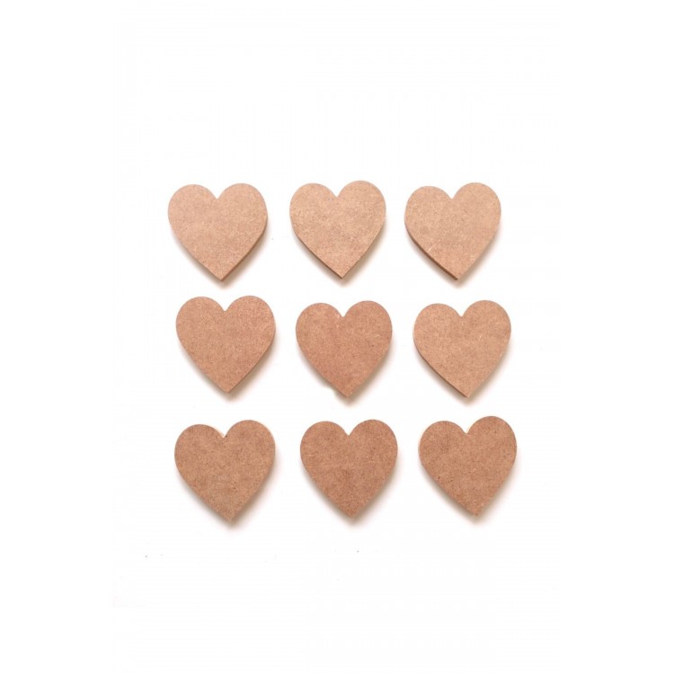 9'lu Mini Kalp Ham Mdf Boyanabilir