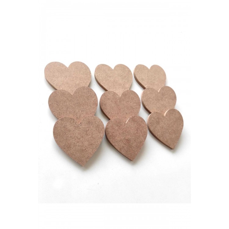 9'lu Mini Kalp Ham Mdf Boyanabilir