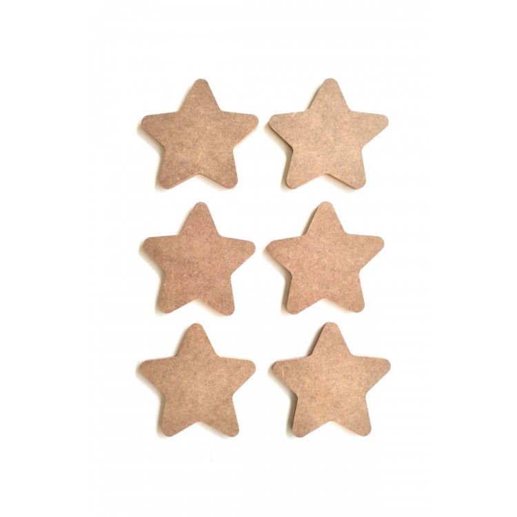 6'lı Mini Yıldız Seti / Ham Mdf Boyanabilir Obje 10 Cm