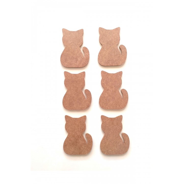 6'lı Ham Mdf Kedi / Boyanabilir Ahşap Kedi Model